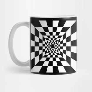 Psychedelic tunnel. Optical illusion. Black and white. Mug